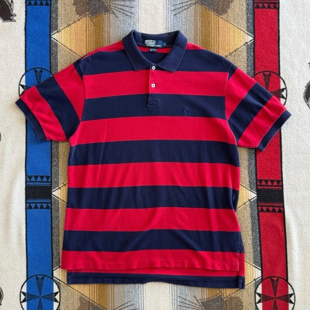 Vintage Men’s Polo by Ralph Lauren Striped Polo Shirt Size Large Red Blue 90s